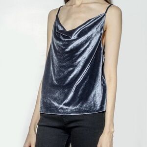 Oak Blue Velvet Cowl Neck Camisole with Spaghetti Straps Size M